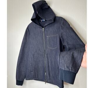 Moncler Maglia Cardigan Dark Wash Denim Blue Zip Hooded Jacket L